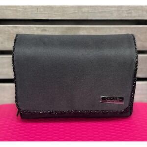 Chanel Parfums Black Makeup Bag Case Cosmetic Organizer Travel Pouch Purse Gift